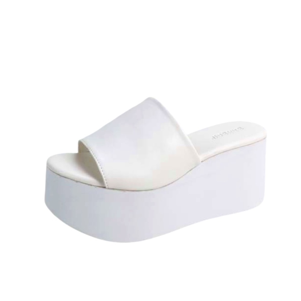 Y2K Retro White Platform Wedge Slide Sandals